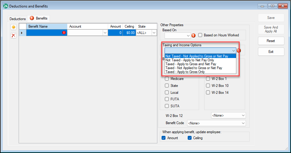 Taxing and income options